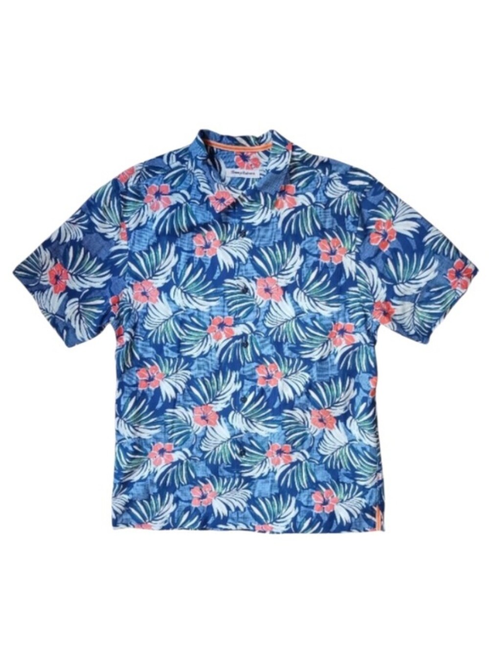 Tommy Bahama Marina Blooms Hawaiiam Shirt Madras Blue - Picture 2 of 8